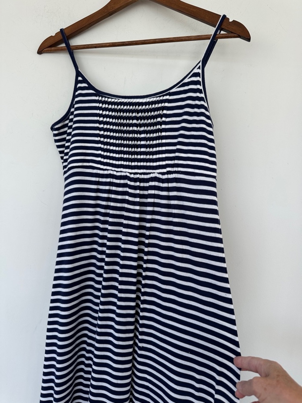 Calvin Klein Striped Navy and White Sleeveless Sundress, Empire Waisted, Stretch